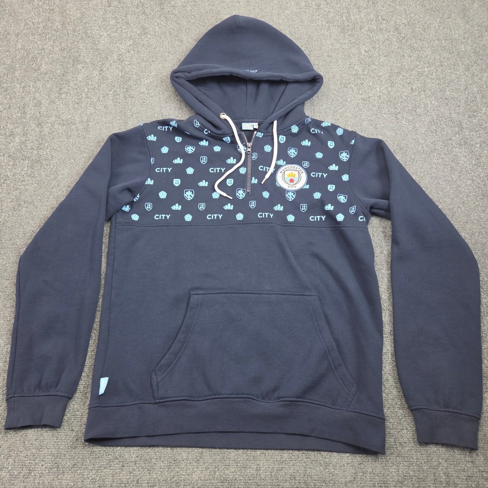 Manchester City FC Hoodie Mens L Navy Blue Quarter Zip Sport Premiere League